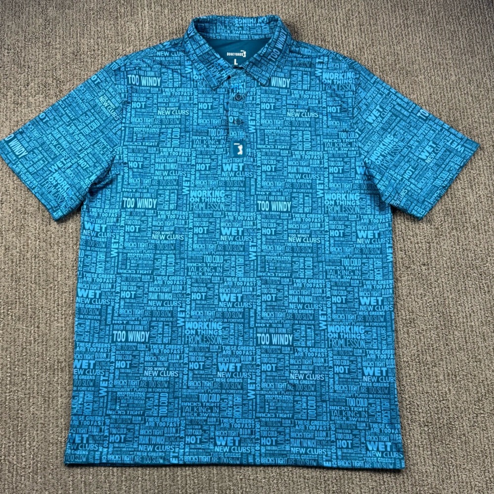 Bogey Bros Mens Golf Polo Shirt Blue Excuses Print Performance Stretch Large